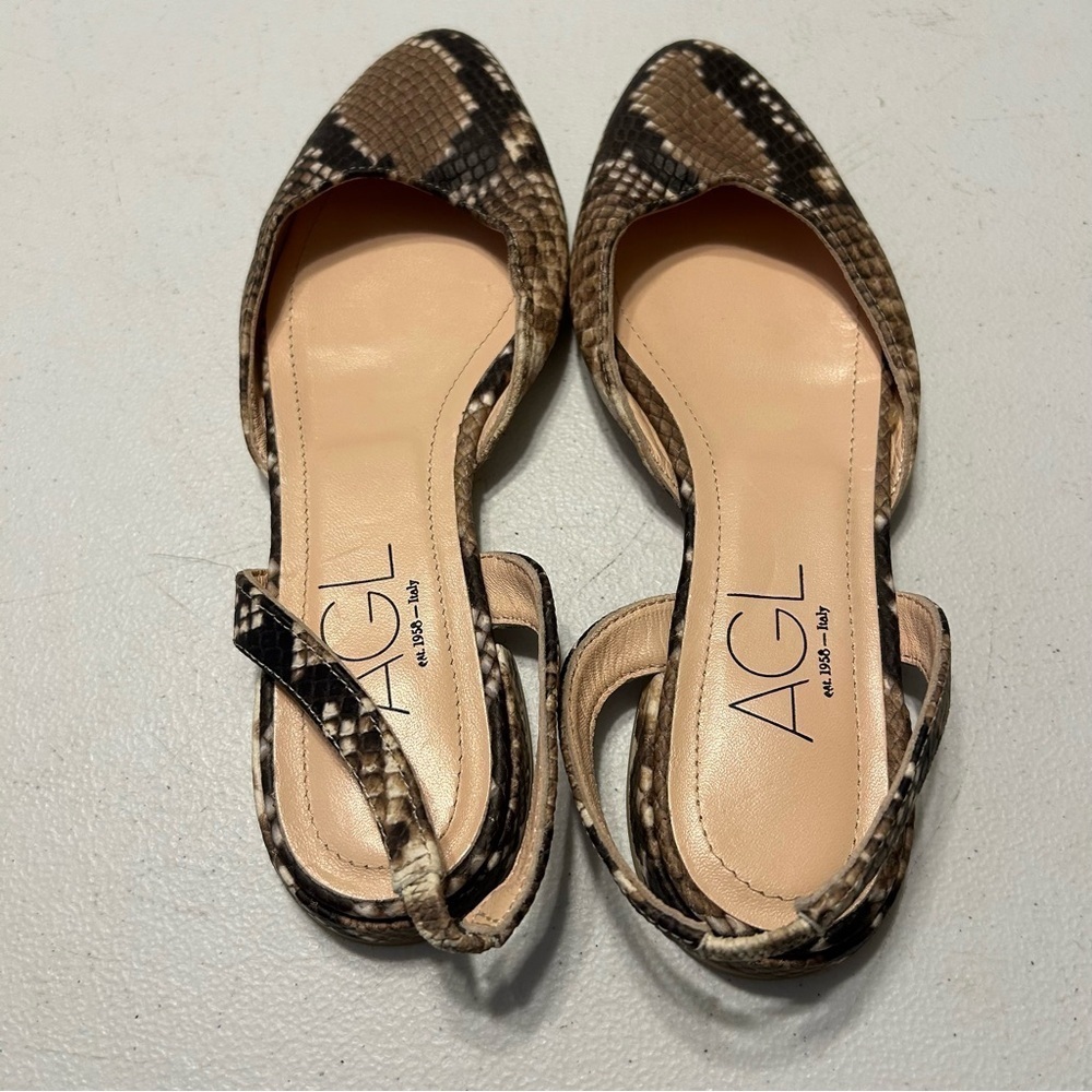 AGL Slingback Snakeskin Flat Sandal Size 36.5 - Picture 2 of 8